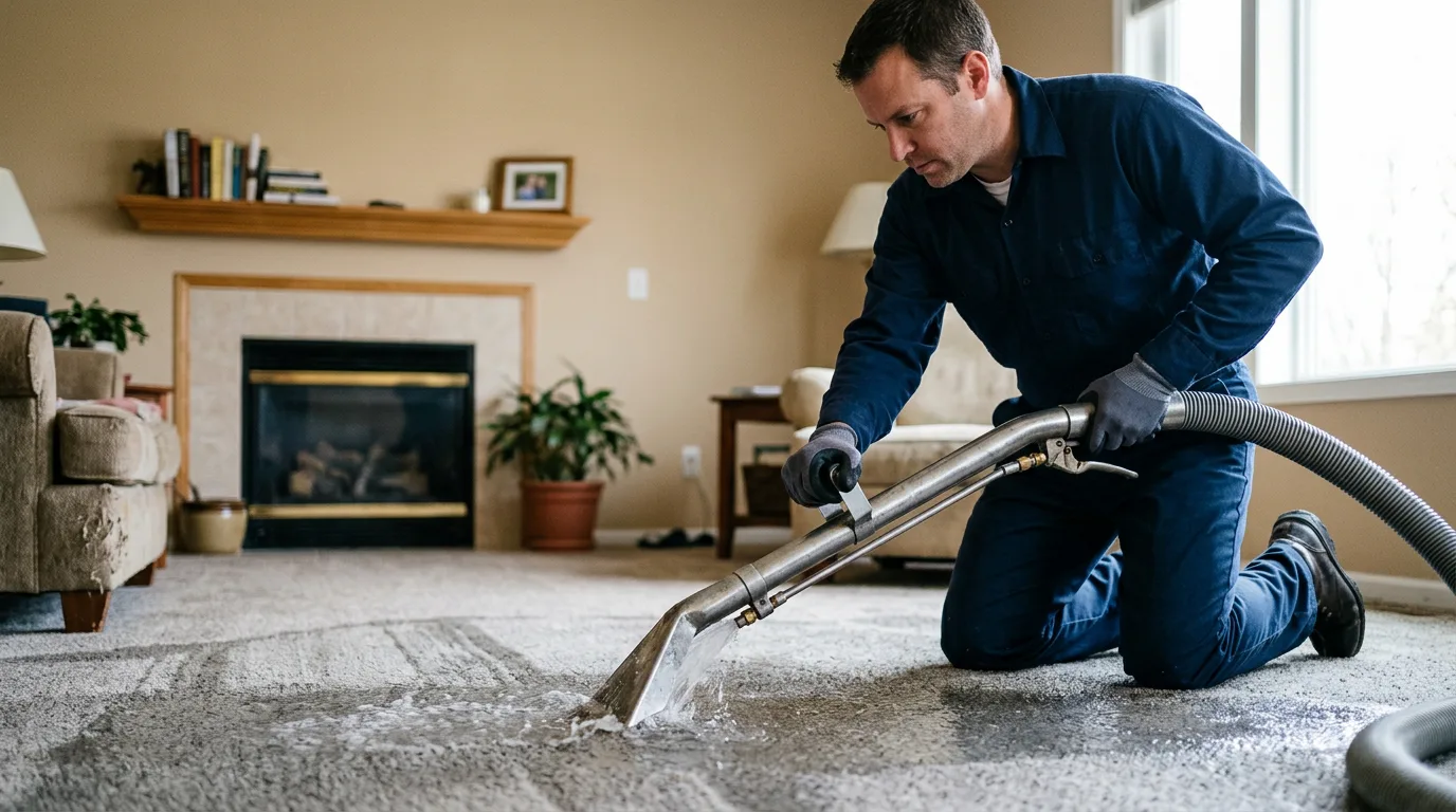 Water damage restoration technician working near Westminster, MA